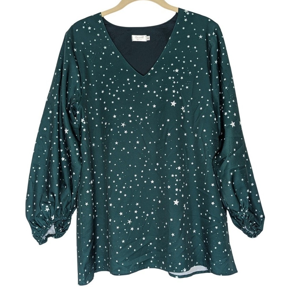 Qearal Women's V Neck Star Print Long Sleeve Blouse Top Size M‎